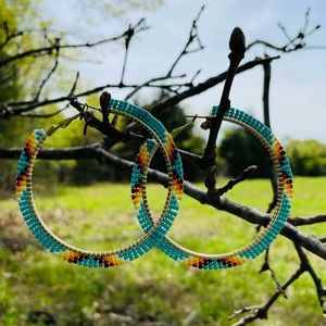 Hand beaded Navajo style Large Hoop earrings